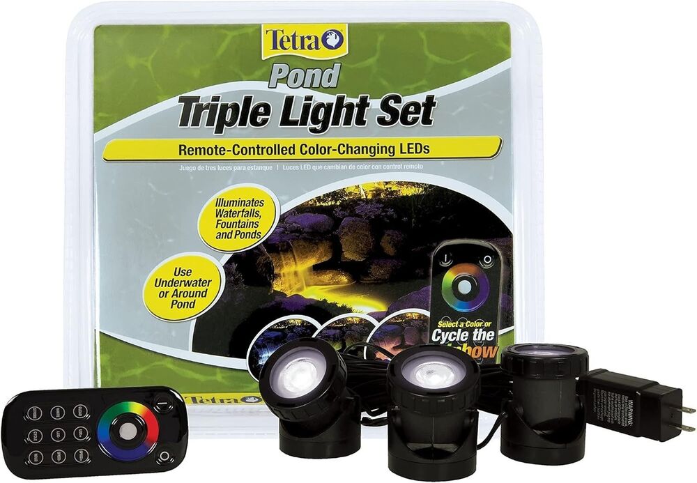 NIB Tetra Pond Triple Light Set Remote Controlled Color Changing LED pond founta